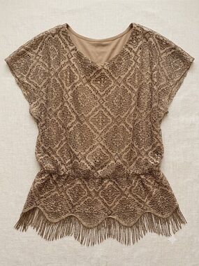 Collection by Dressbarn Metallic Gold Lace Top